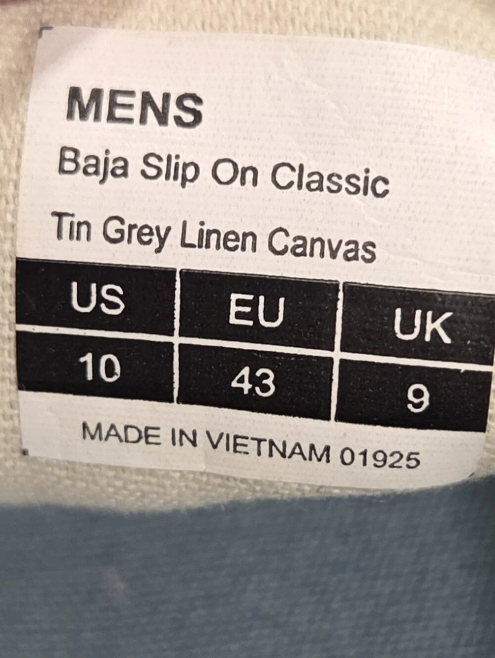 SEAVEES linen Baja slip on Grey Mens shoe size 10